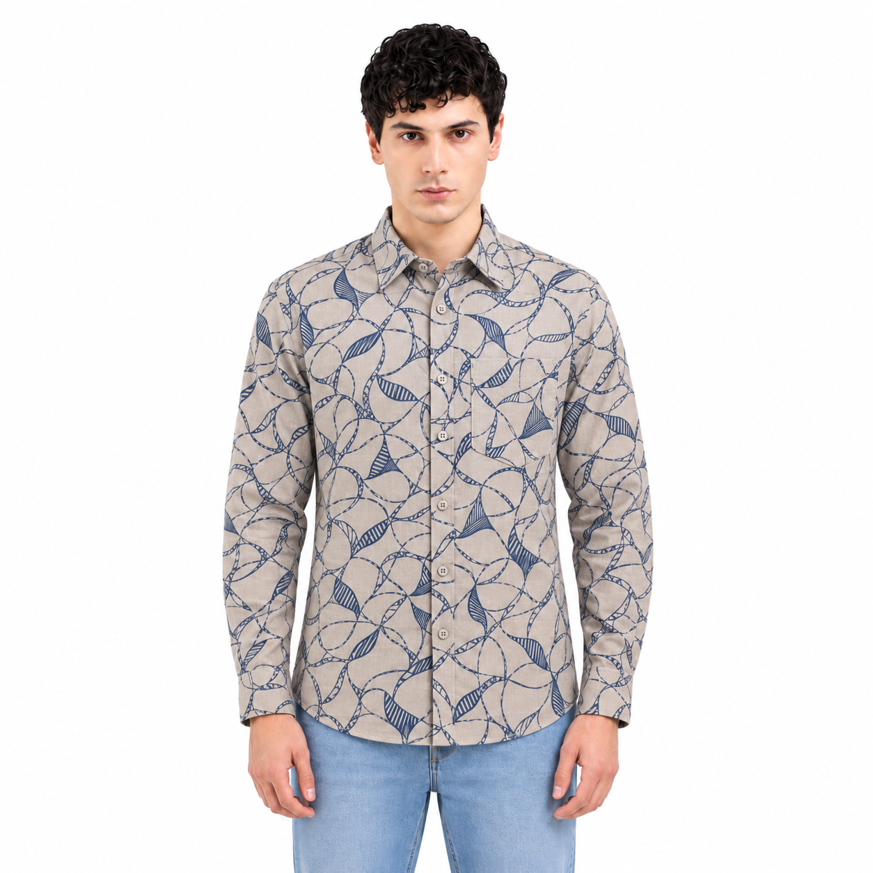 Beige Printed Casual Shirt for Men - Image 1