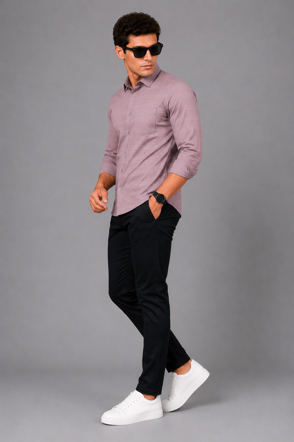 Peach Self check Shirt for Men - Image 2