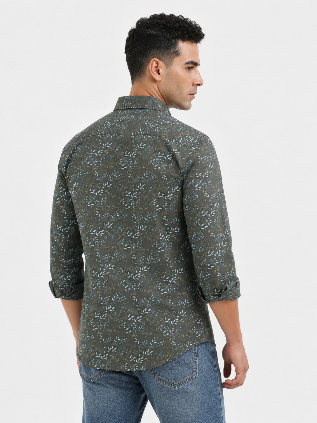 Green Leaf Printed Casual Shirt for Men - Image 3
