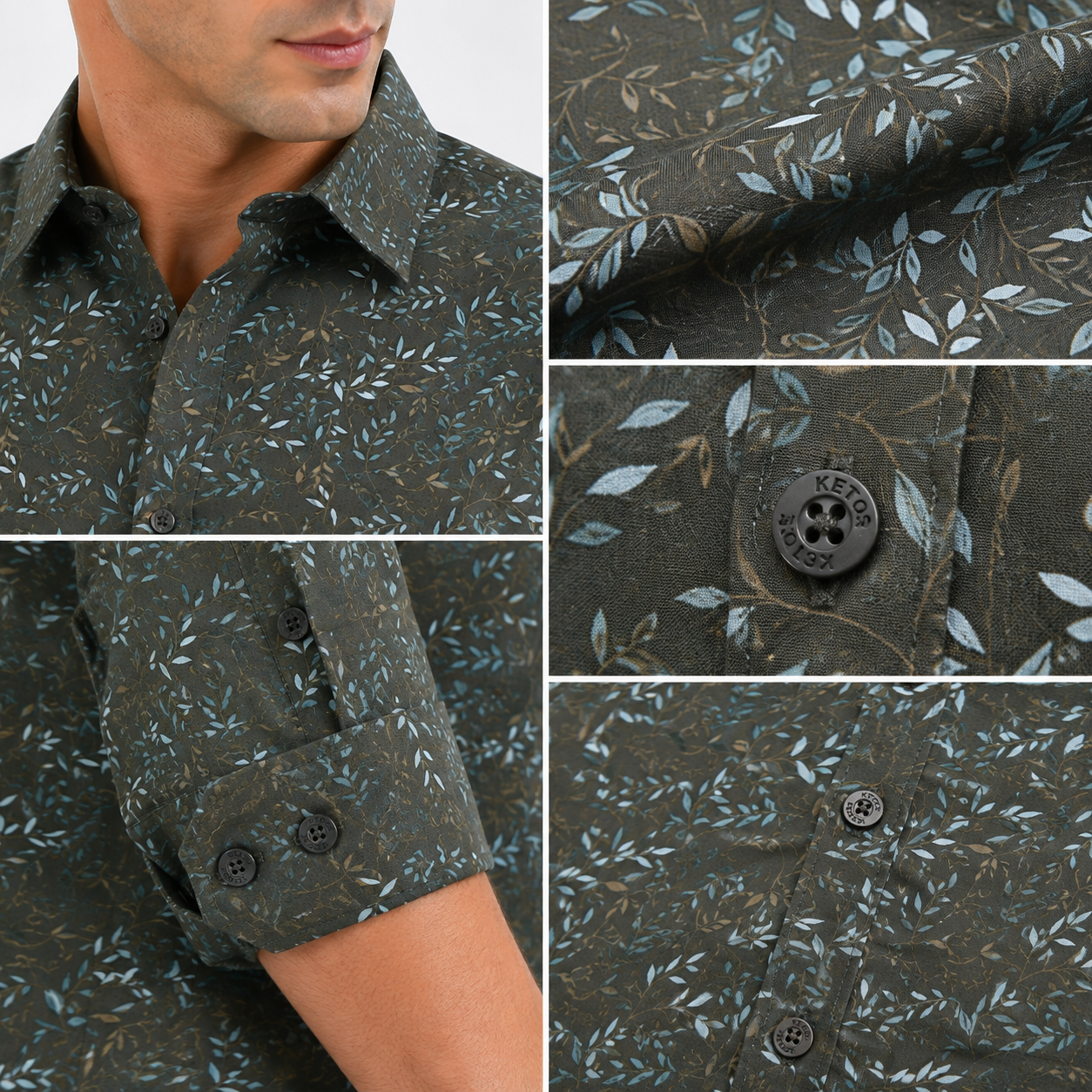 Green Leaf Printed Casual Shirt for Men - Image 6