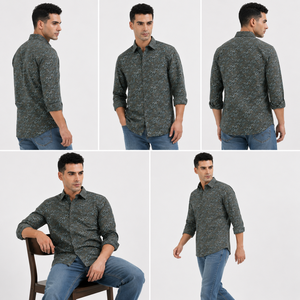 Green Leaf Printed Casual Shirt for Men - Image 7