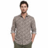 Brown Abstract Leaf Printed Casual Shirt for Men - Thumbnail Image 1