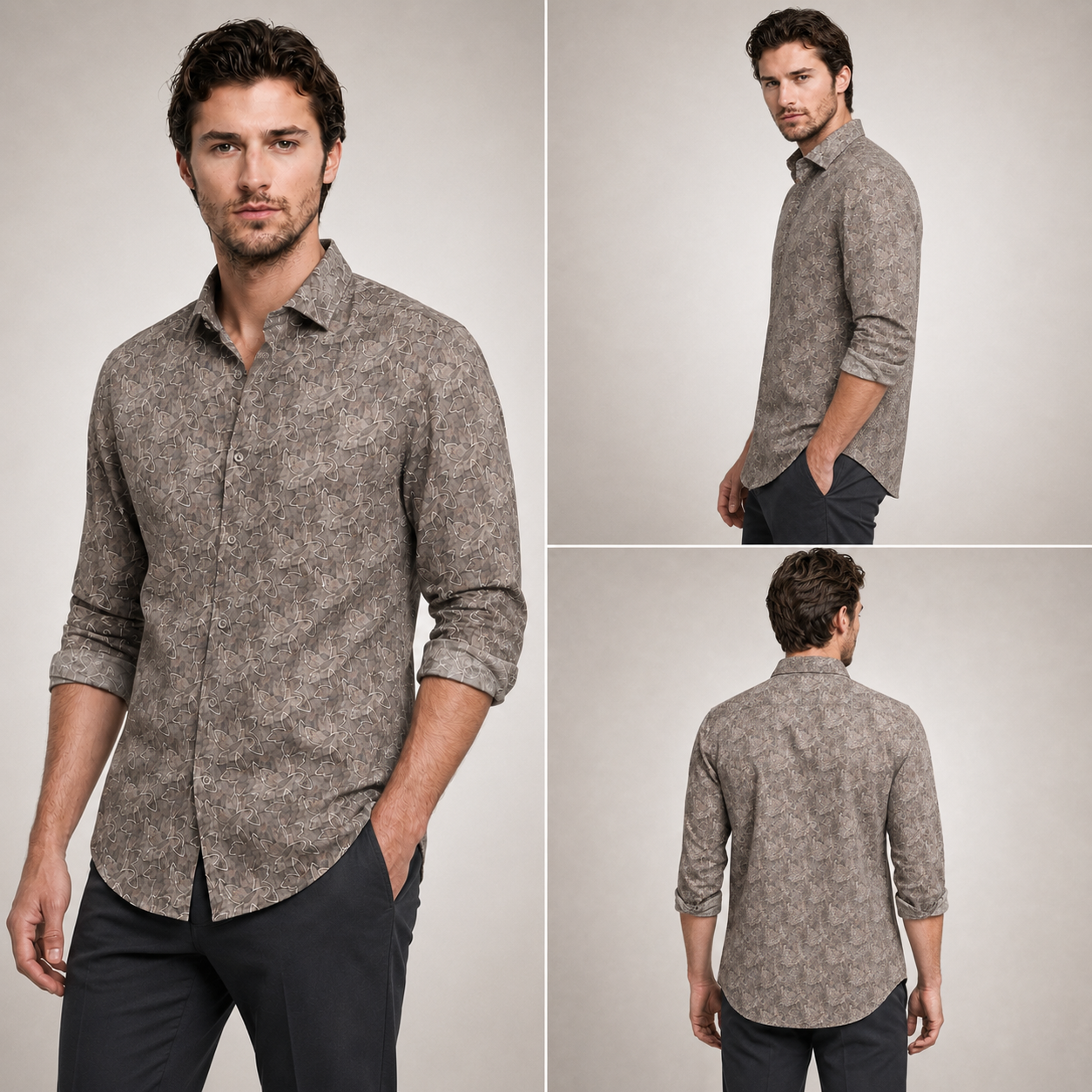 Brown Abstract Leaf Printed Casual Shirt for Men - Image 6