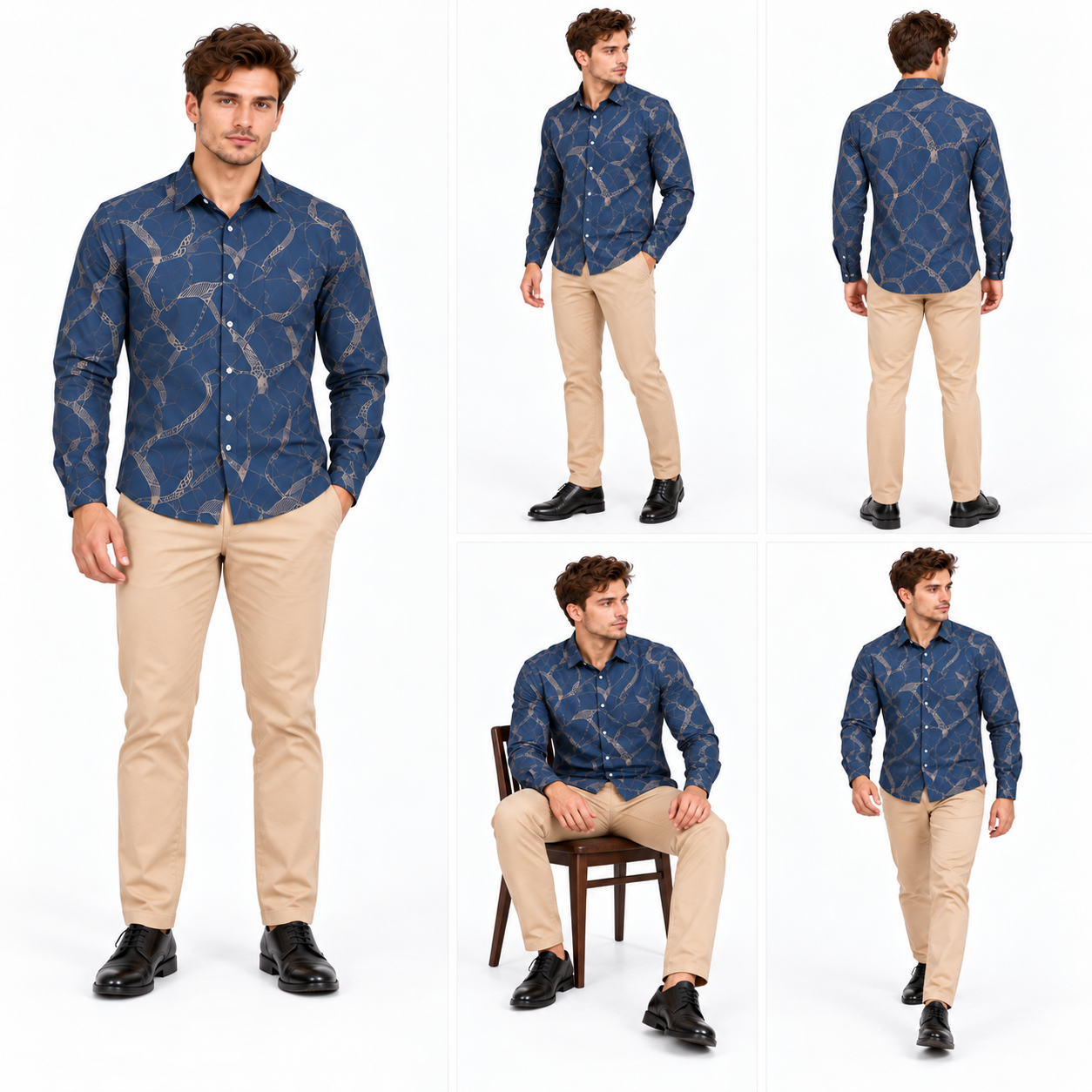 Blue Printed Casual Shirt for Men - Image 6
