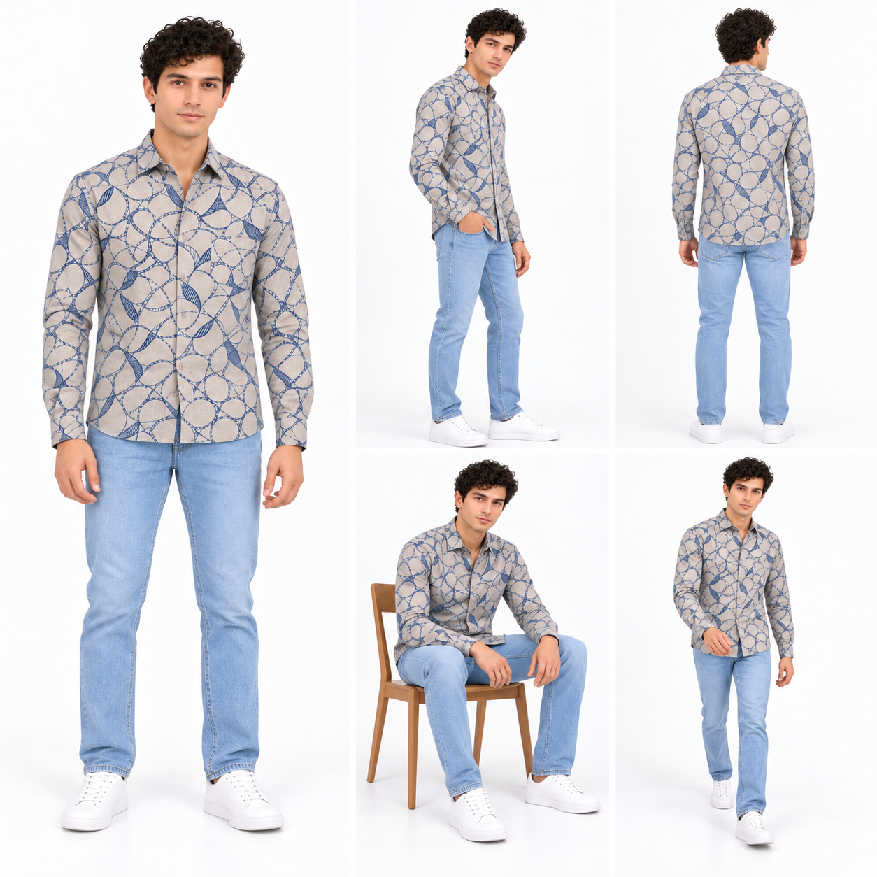 Beige Printed Casual Shirt for Men - Image 6