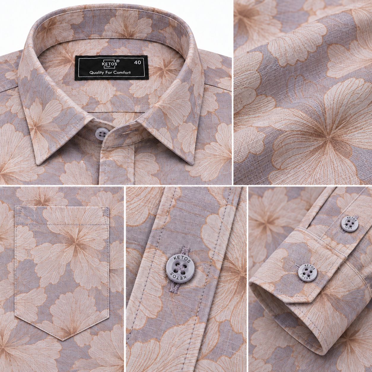 Brown Floral Printed Casual Shirt for Men - Image 7
