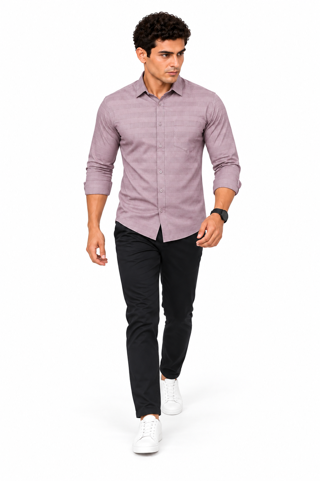 Peach Self check Shirt for Men - Image 5