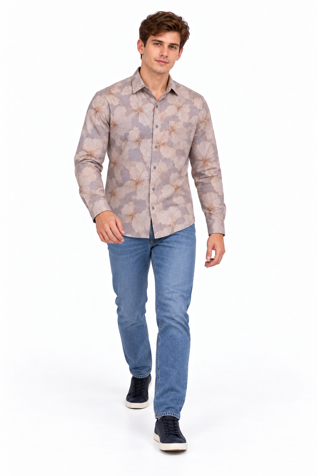 Brown Floral Printed Casual Shirt for Men - Image 5
