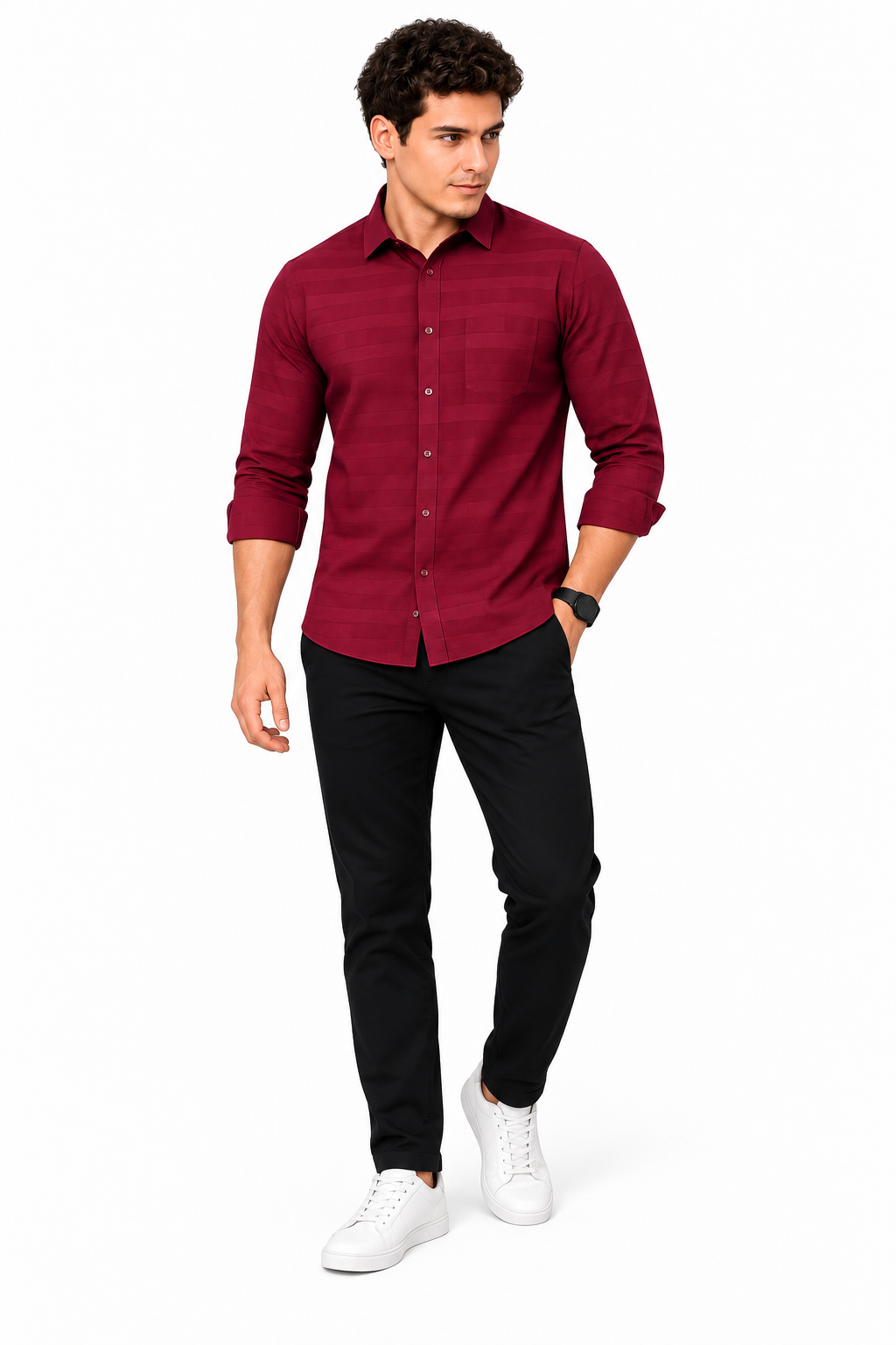 Marron Self check Shirt for Men - Image 5