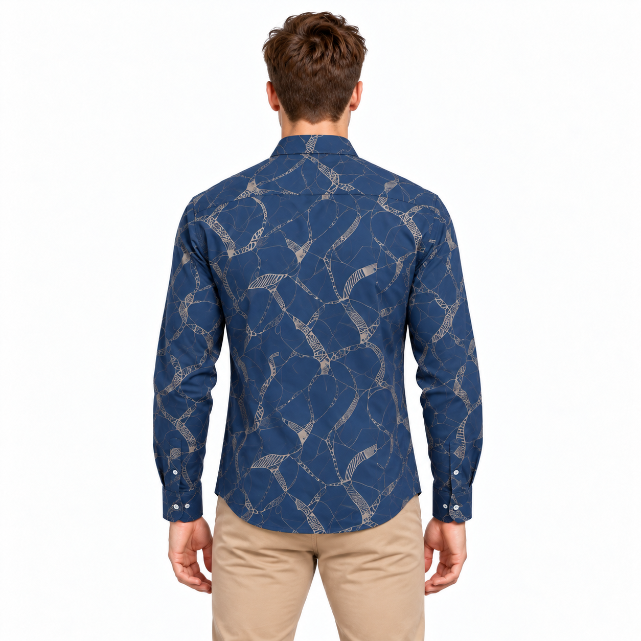 Blue Printed Casual Shirt for Men - Image 3