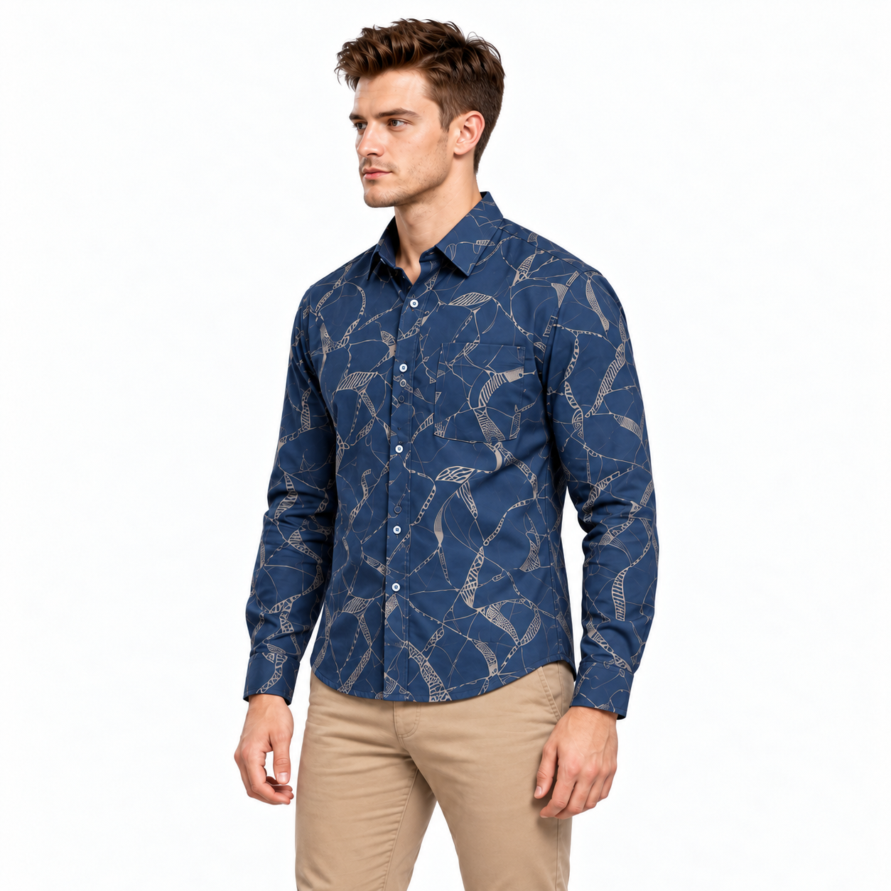 Blue Printed Casual Shirt for Men - Image 2