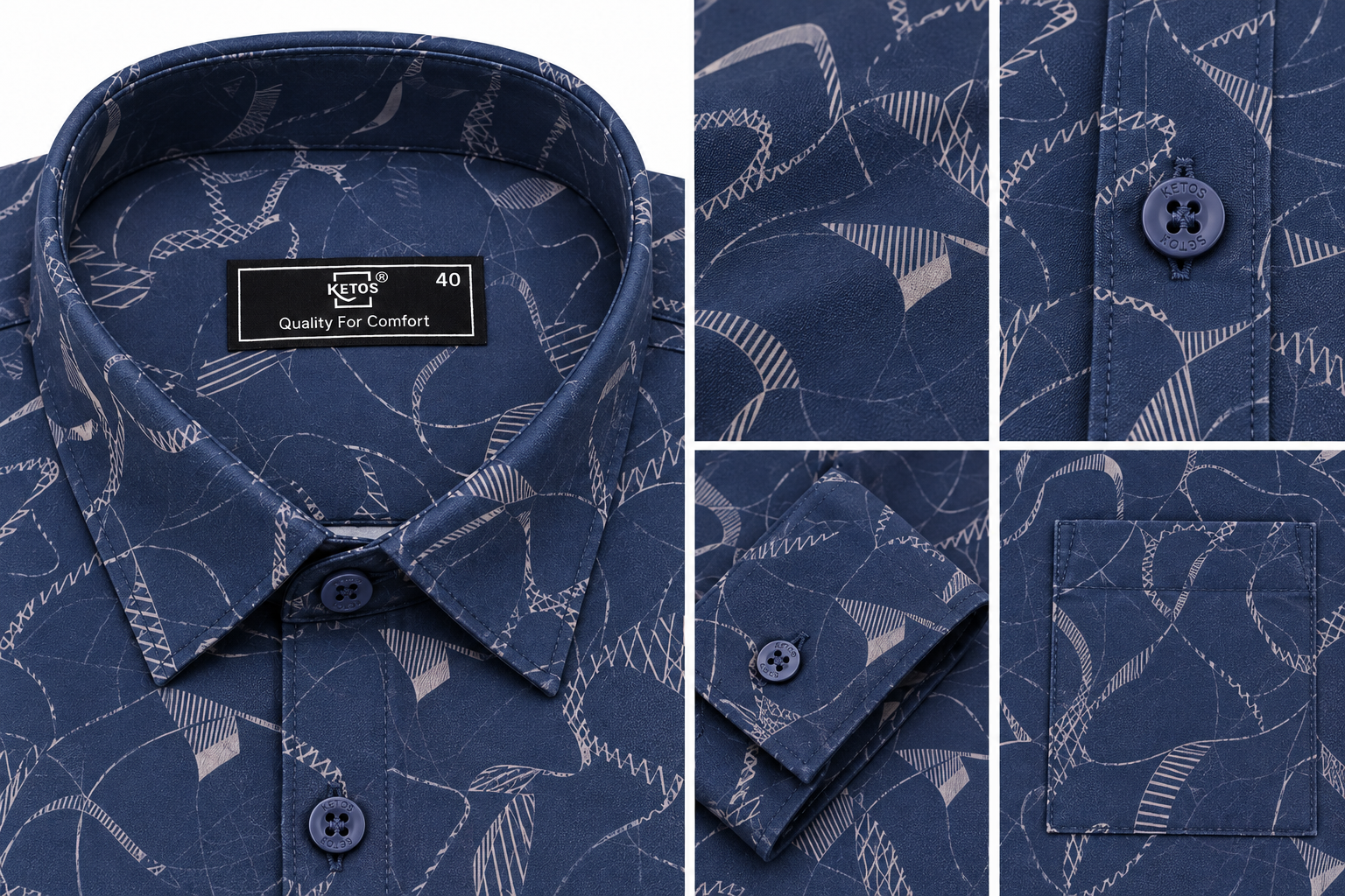 Blue Printed Casual Shirt for Men - Image 7