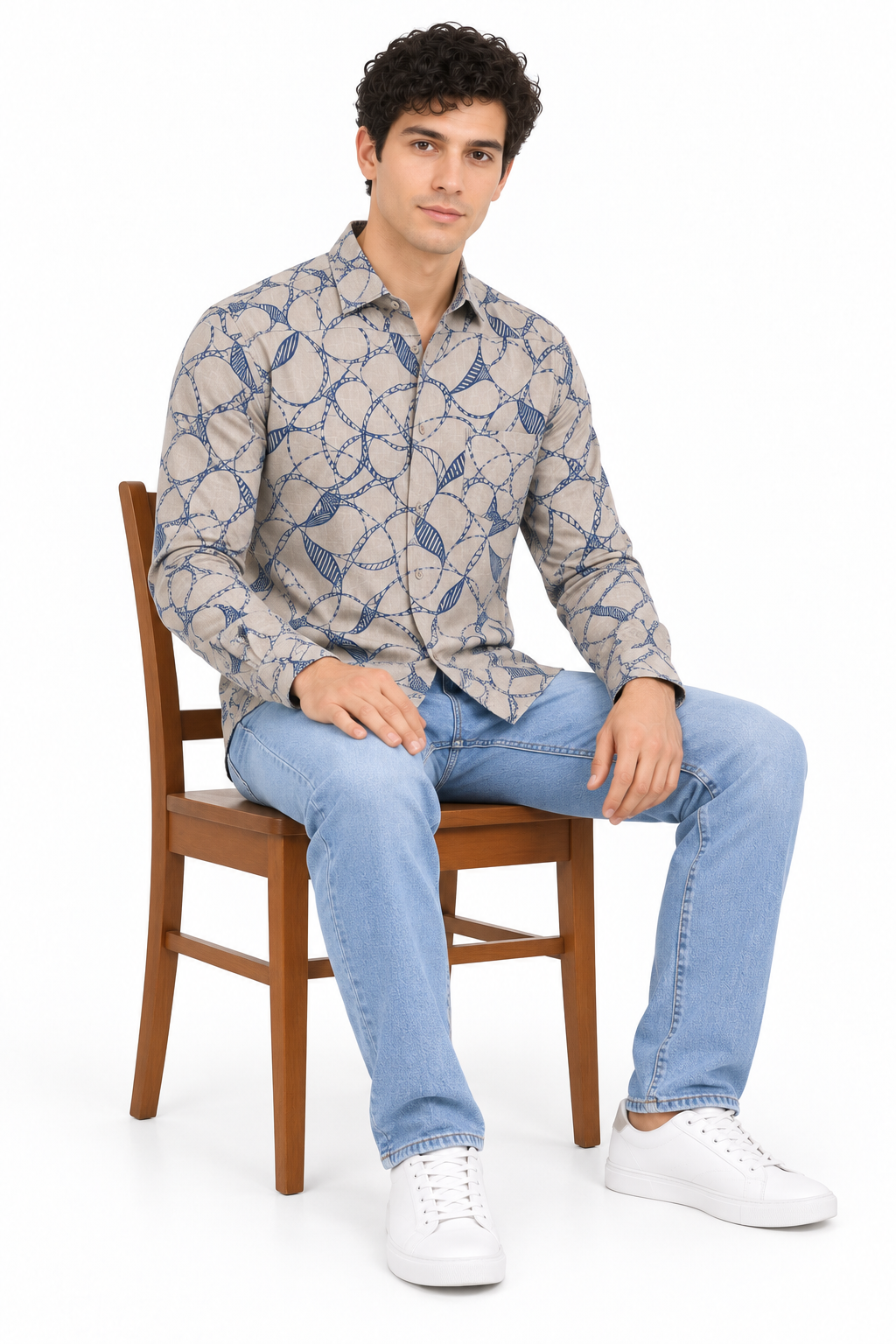Beige Printed Casual Shirt for Men - Image 4