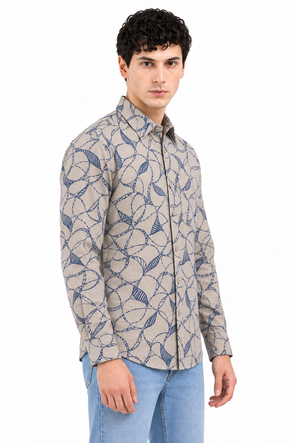 Beige Printed Casual Shirt for Men - Image 2