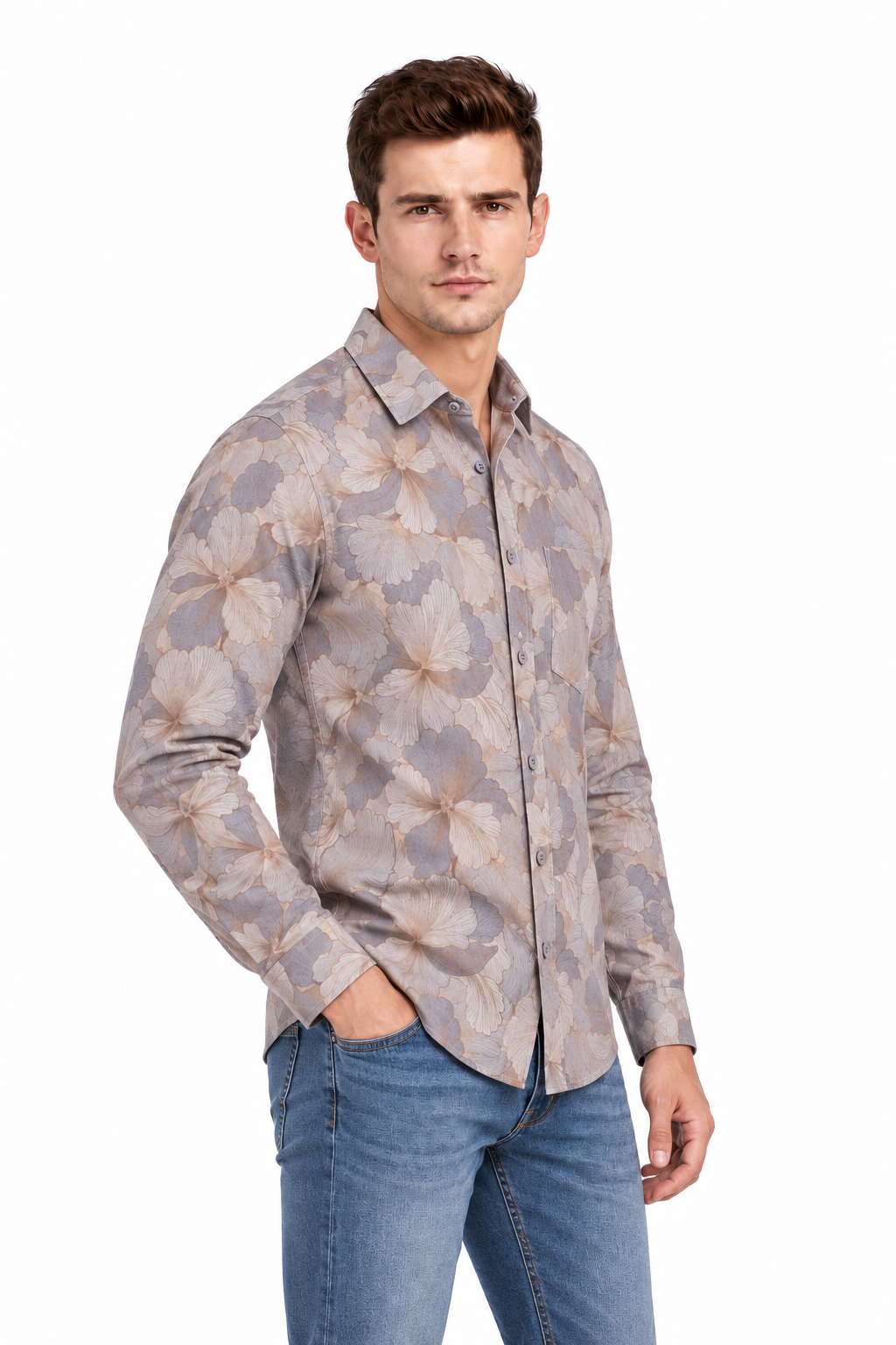 Brown Floral Printed Casual Shirt for Men - Image 2