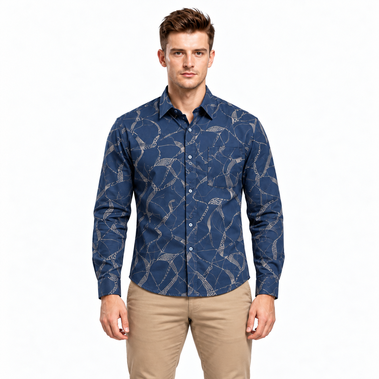Blue Printed Casual Shirt for Men - Image 1