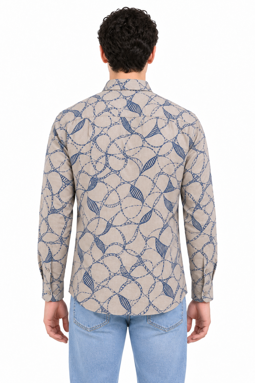 Beige Printed Casual Shirt for Men - Image 3
