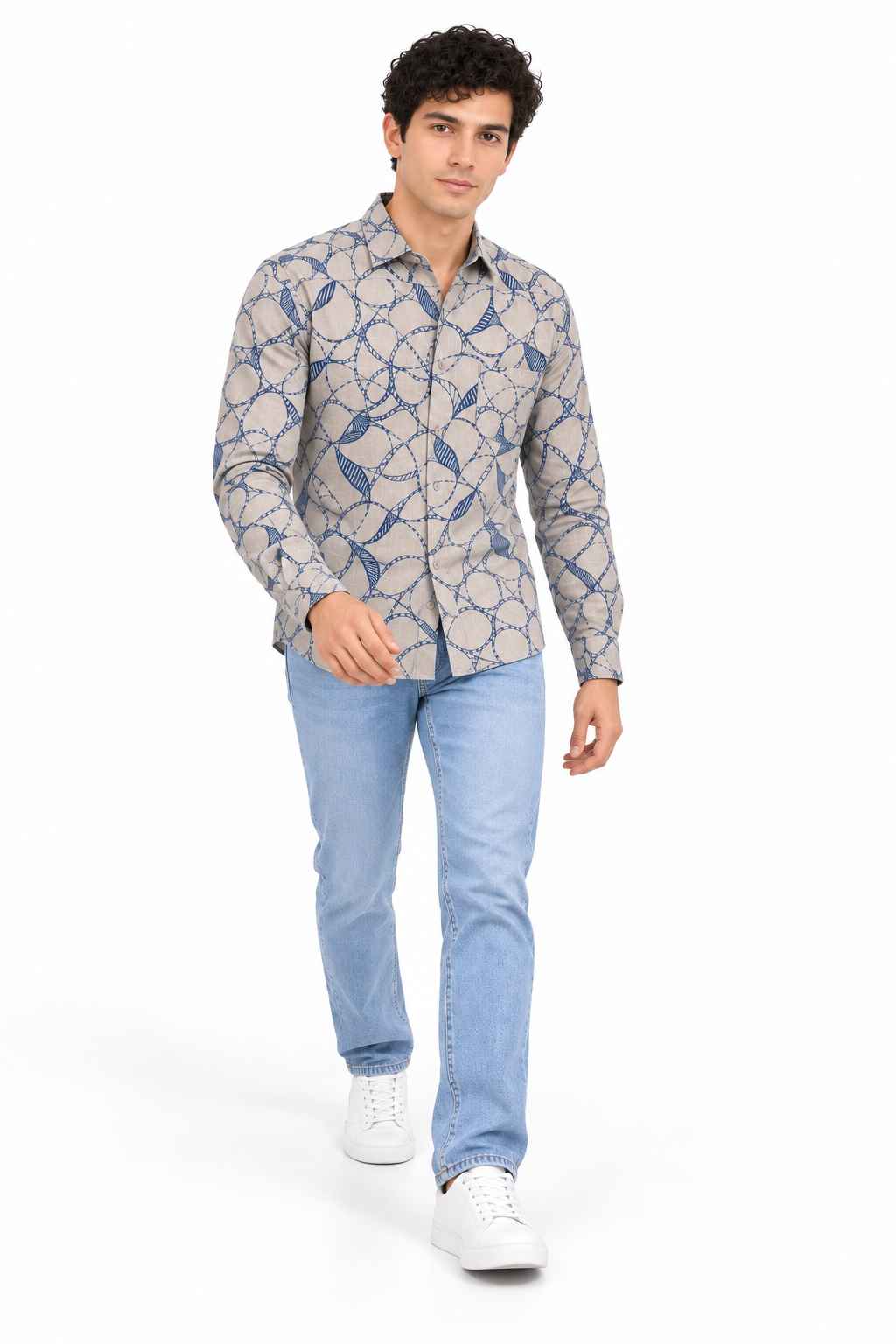 Beige Printed Casual Shirt for Men - Image 5
