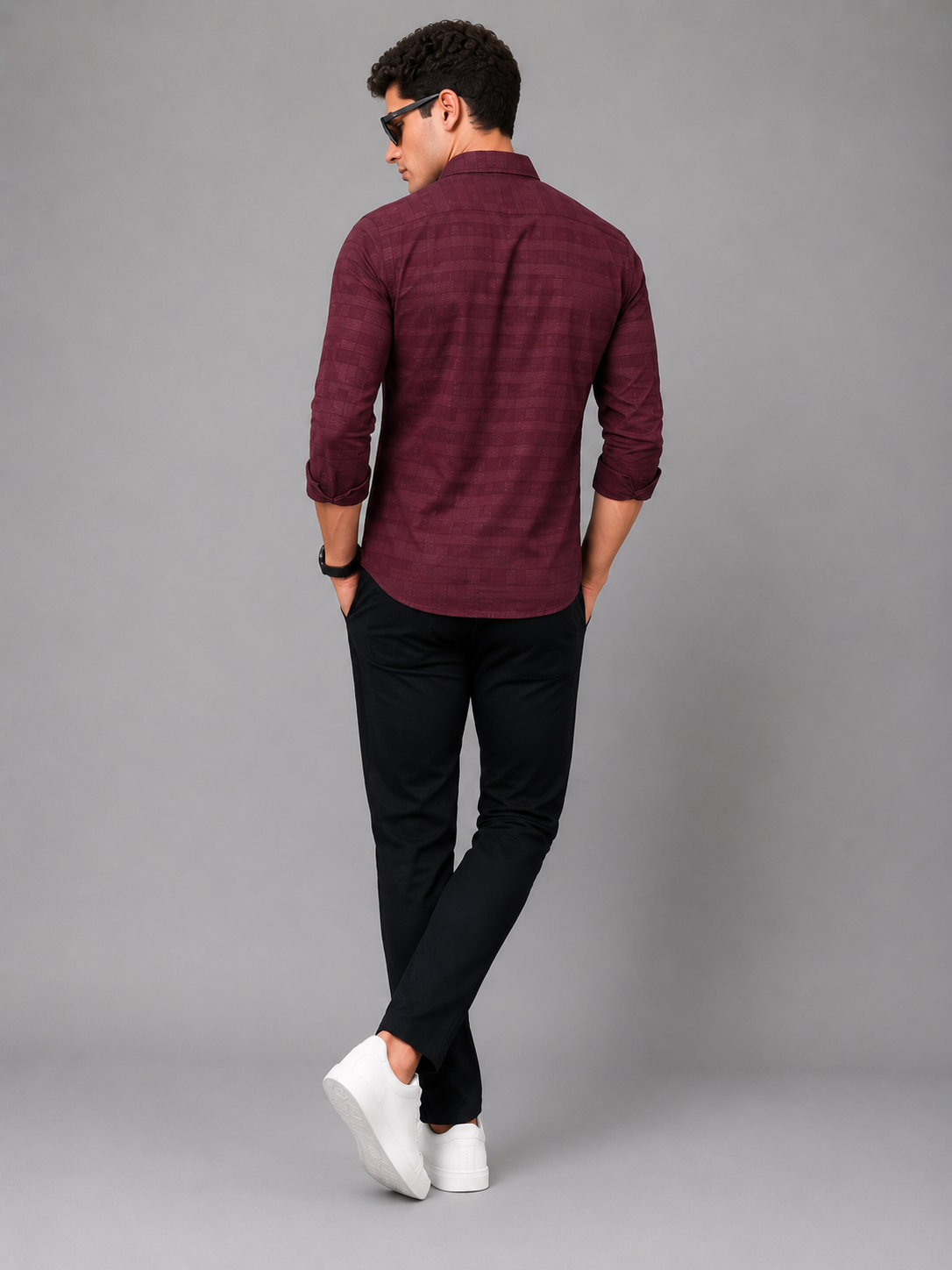 Marron Self check Shirt for Men - Image 3