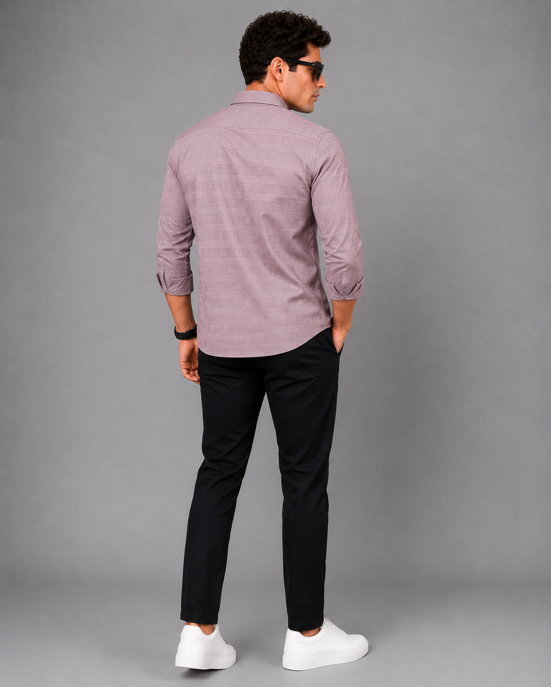 Peach Self check Shirt for Men - Image 3
