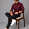 Marron Self check Shirt for Men - Thumbnail Image 4