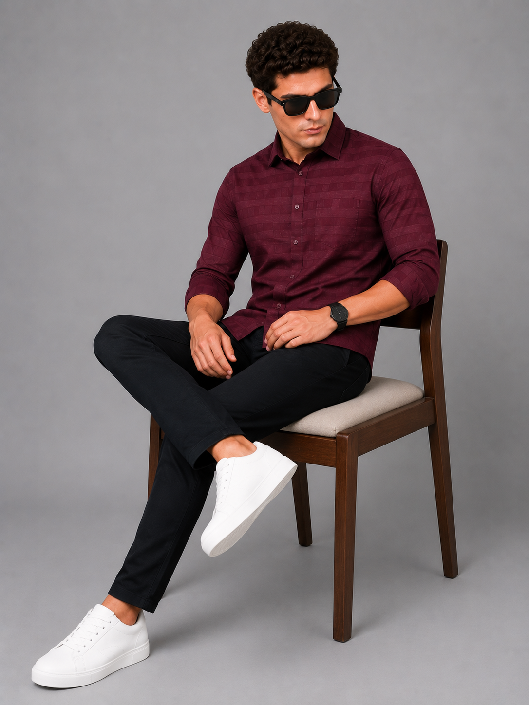 Marron Self check Shirt for Men - Image 4