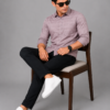 Peach Self check Shirt for Men - Thumbnail Image 4