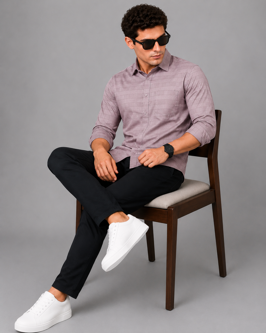 Peach Self check Shirt for Men - Image 4