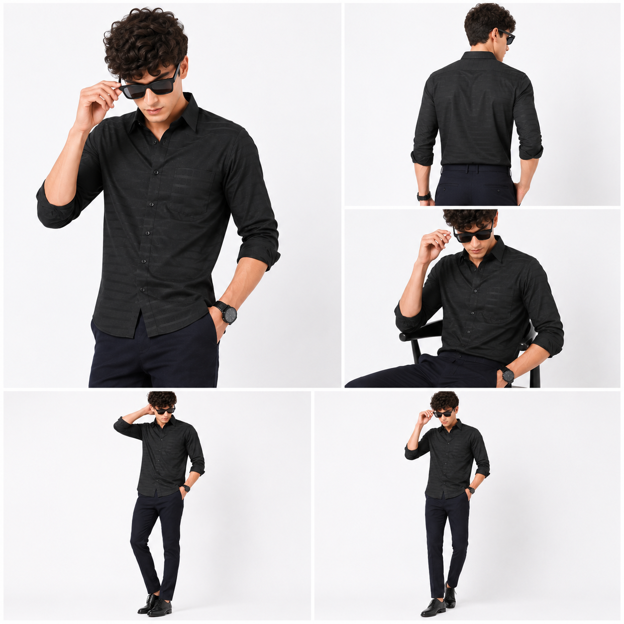 Black Self check Shirt for Men - Image 6