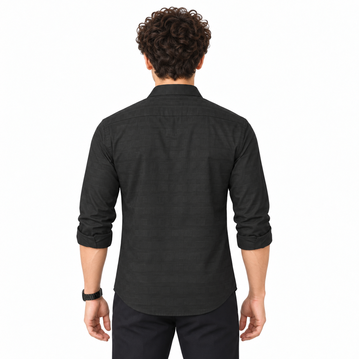Black Self check Shirt for Men - Image 3