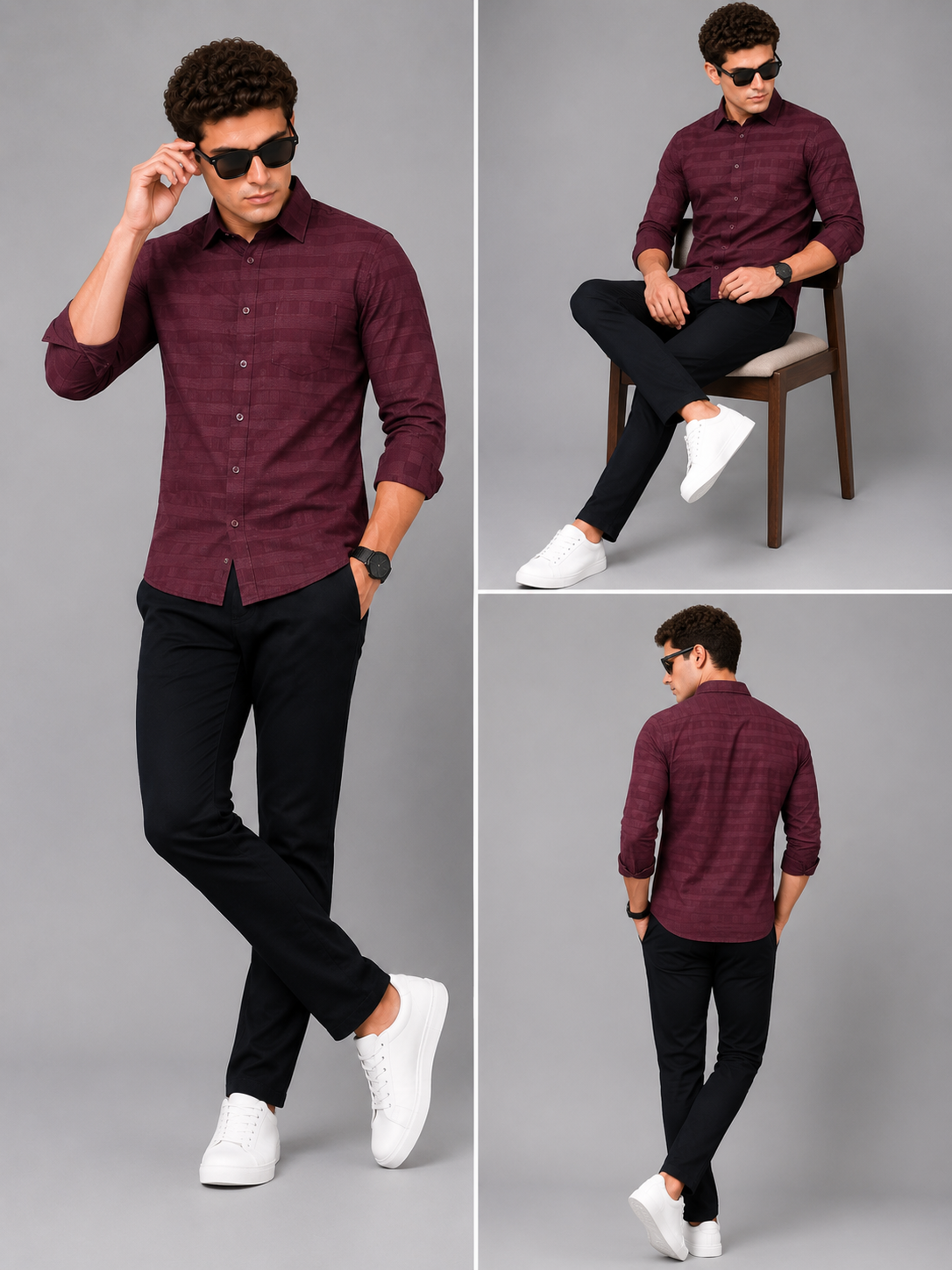 Marron Self check Shirt for Men - Image 6
