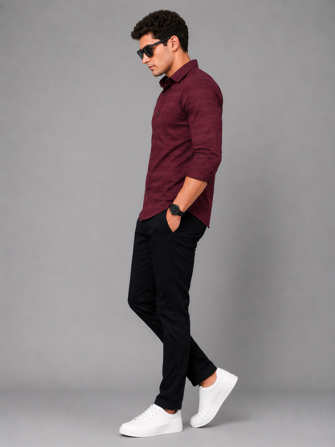 Marron Self check Shirt for Men - Image 2