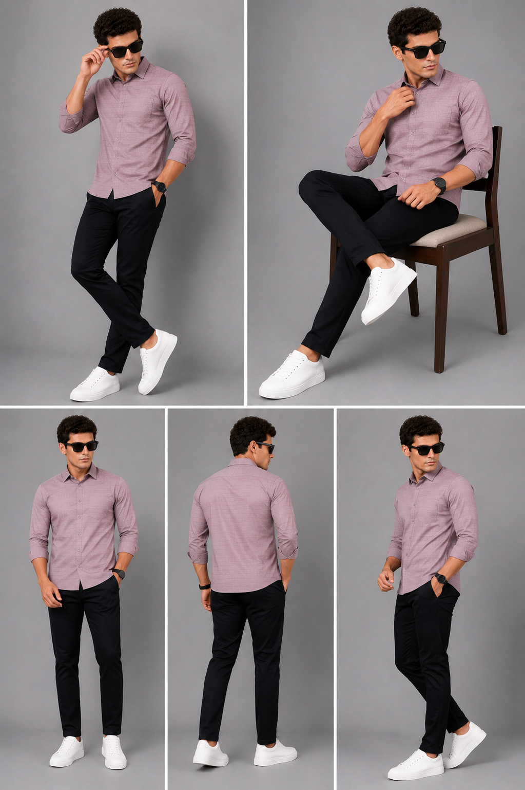 Peach Self check Shirt for Men - Image 6